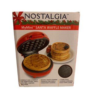 Nostalgia Mini  Santa Waffle Maker NIB Non Stick Easy Clean